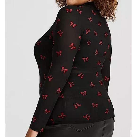 TORRID Mesh Mock Neck Long Sleeve Top w/Red Ribbon Print‎ NWT - Picture 3 of 6